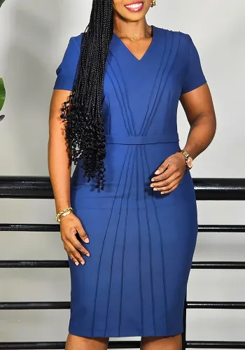 Women's Summer Fashion Chic Elegant V-neck Short Sleeve Solid Plus Size African Dress