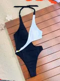 Bikini White Black Contrast Hollow Lace-Up One-piece Swimsuit