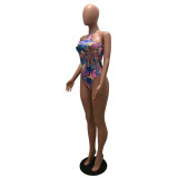 Women's fashion sexy Halter Lace-Up Low Back Print Bodysuit