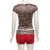 Summer fashion street trend leopard print color matching slim shorts set for women