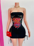 Street Sexy Printed Strapless Bodycon Short Dress