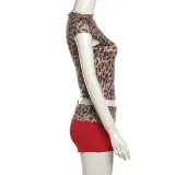 Summer fashion street trend leopard print color matching slim shorts set for women