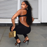 Casual Sports Women's Hollow Tight Fitting Solid Color Low Back Low Waist Jumpsuit
