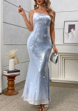 Sexy Low Back Sequin Long Dress Women's Evening Gown