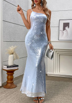 Sexy Low Back Sequin Long Dress Women's Evening Gown