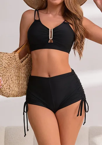 Straps drawstrings Square Leg swim trunks Two Pieces bikini swimsuit for women