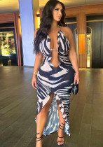 Fashion Print Sexy Halter Neck Slit Long Casual Chic Dress