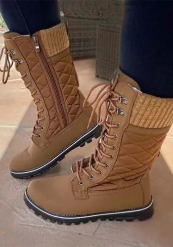 Autumn and Winter Women's Thick Heel Solid Color High-top Flat Heel Side Zipper Round Toe Martin Boots