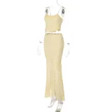 Women Summer Lace See-Through Ruffle Edge Crop Top and Skirt Two Piece Set