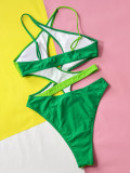 hollow contrast sexy one-piece swimsuit