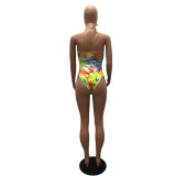Women's fashion sexy Halter Lace-Up Low Back Print Bodysuit