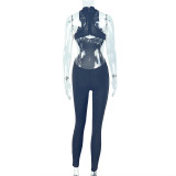 Casual Sports Women's Hollow Tight Fitting Solid Color Low Back Low Waist Jumpsuit