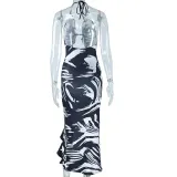 Fashion Print Sexy Halter Neck Slit Long Casual Chic Dress
