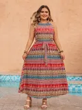 Plus Size Women printed spring and summer Halter Neck sleeveless dress