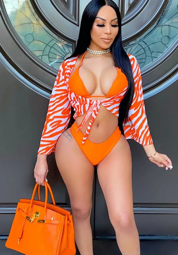 Women Leopard Print Three-Piece Swimsuit