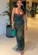 Women's sexy strap Low Back print slim long dress