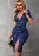 women's Turndown Collar short sleeve Slim Waist Fitted Denim Dress