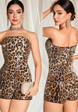 Women's Sequin Sexy Leopard Low Back Strapless Jumpsuit Shorts