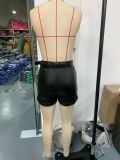 Women Pu Leather Belt Solid Shorts