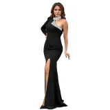 Women Sexy Off Shoulder Beaded Slit Dress