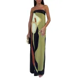Women Spring sleeveless strapless sexy backless print dress