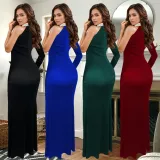 Women Sexy Off Shoulder Beaded Slit Dress