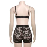 Women Summer V Neck Sexy Mesh See-Through Top and Shorts Sexy Lingerie Two Piece Set