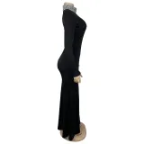 Women Sexy Off Shoulder Beaded Slit Dress