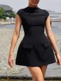 Women Solid Round Neck pocket dress
