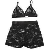 Women Summer V Neck Sexy Mesh See-Through Top and Shorts Sexy Lingerie Two Piece Set
