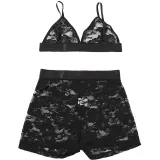 Women Summer V Neck Sexy Mesh See-Through Top and Shorts Sexy Lingerie Two Piece Set