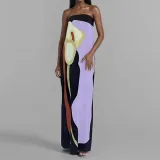 Women Spring sleeveless strapless sexy backless print dress