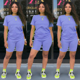 Solid color sports Casual two-piece Shorts Set