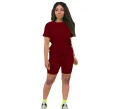 Solid color sports Casual two-piece Shorts Set
