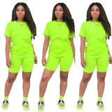 Solid color sports Casual two-piece Shorts Set