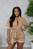 Women Summer Casual Lace Turndown Collar Lace Romper