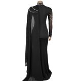 Women Elegant Beaded Cape Dress