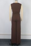 Women Casual Round Neck sleeveless Top and trousers Two Piece Set