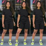 Solid color sports Casual two-piece Shorts Set