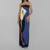 Women Spring sleeveless strapless sexy backless print dress