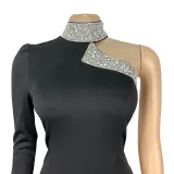 Women Sexy Off Shoulder Beaded Slit Dress