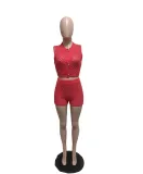 women's fashion solid color Sleeveless Knitting Two Piece Shorts Set for women