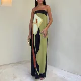 Women Spring sleeveless strapless sexy backless print dress