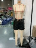 Women Pu Leather Belt Solid Shorts