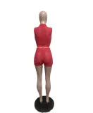 women's fashion solid color Sleeveless Knitting Two Piece Shorts Set for women