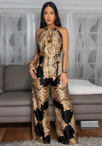 Women Summer Printed Sexy Backless Sleeveless Jumpsuit