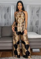 Women Summer Printed Sexy Backless Sleeveless Jumpsuit