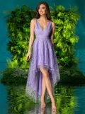 Women Spring and Summer Mesh Embroidery V Neck Sexy Formal Party Dress