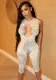 Women Summer Sexy Sleeveless Round Neck Leopard Print Hollow Backless Jumpsuit