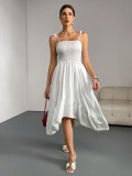 Women Summer Suspender Solid Sleeveless Pleated Irregular Maxi Dress